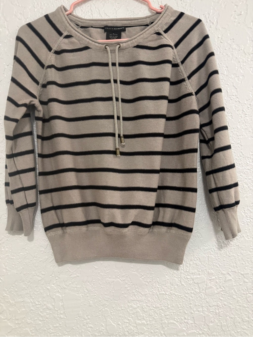 Grace Elements Beige and Black Striped Crewneck Sweater